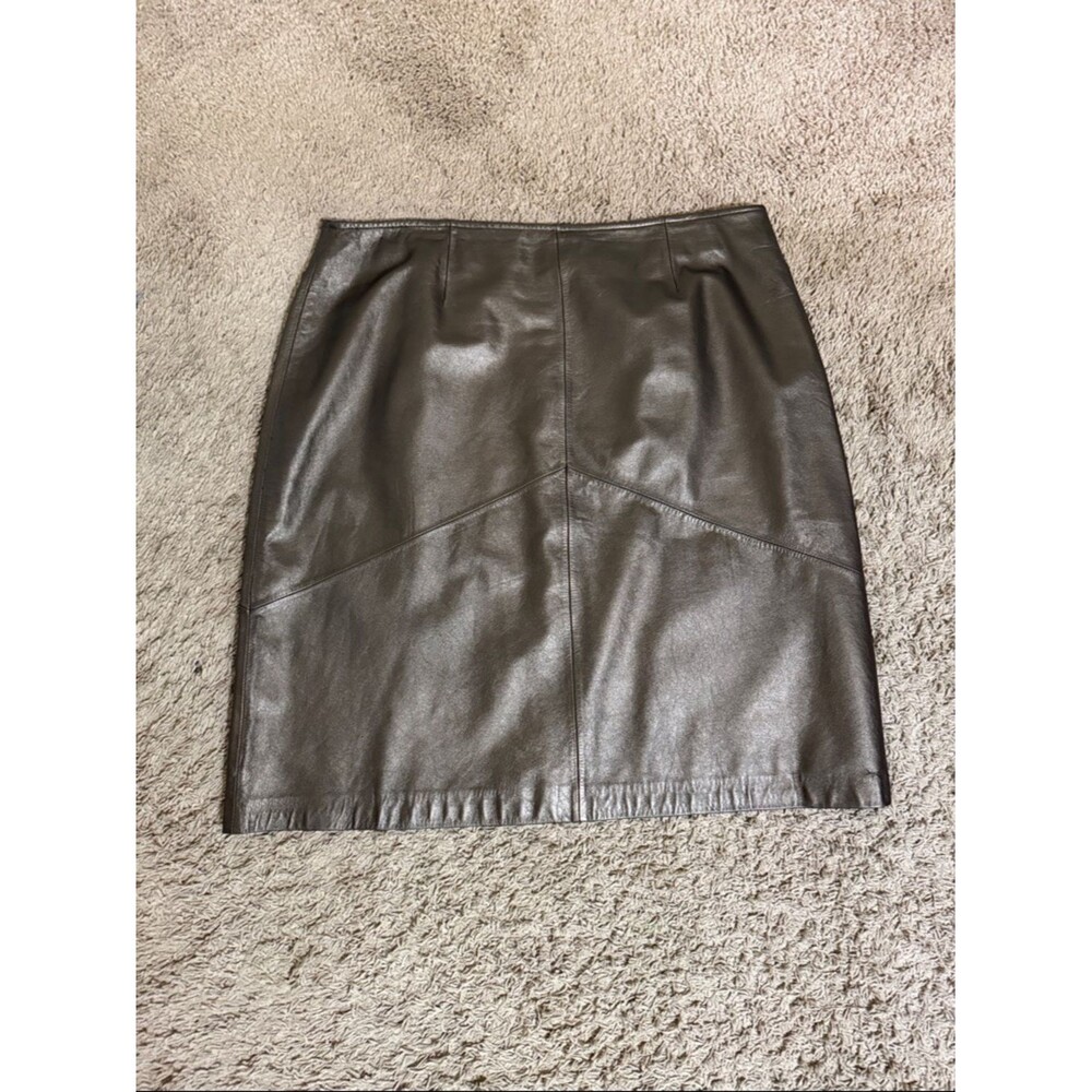 Y2K Apostrophe Classic Brown Metallic Leather Pencil Skirt size 18 Classic Chic
